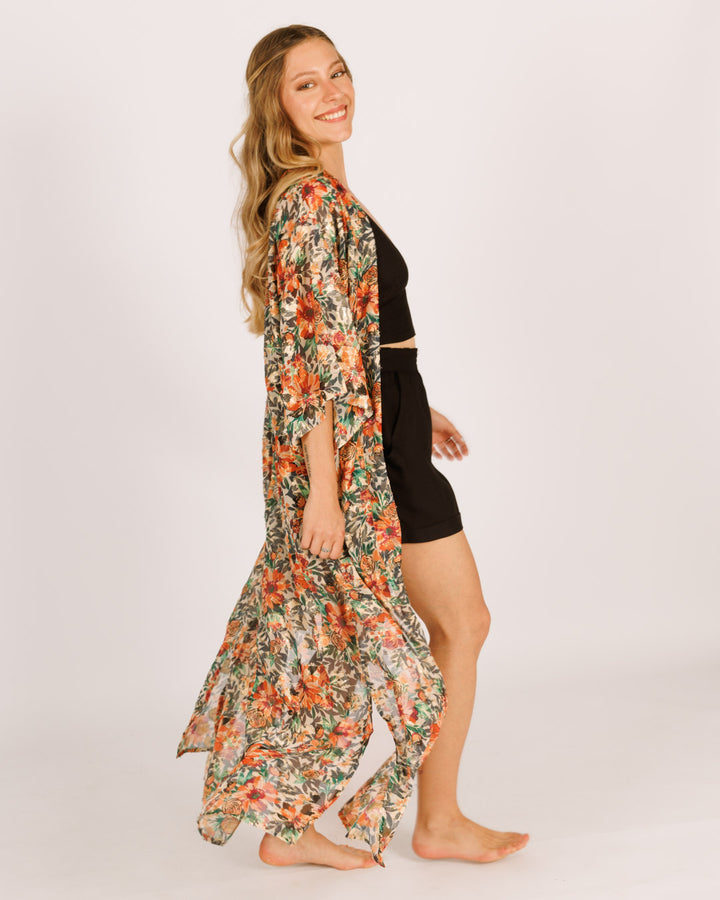 קימונו מקסי שיפון פרחוני