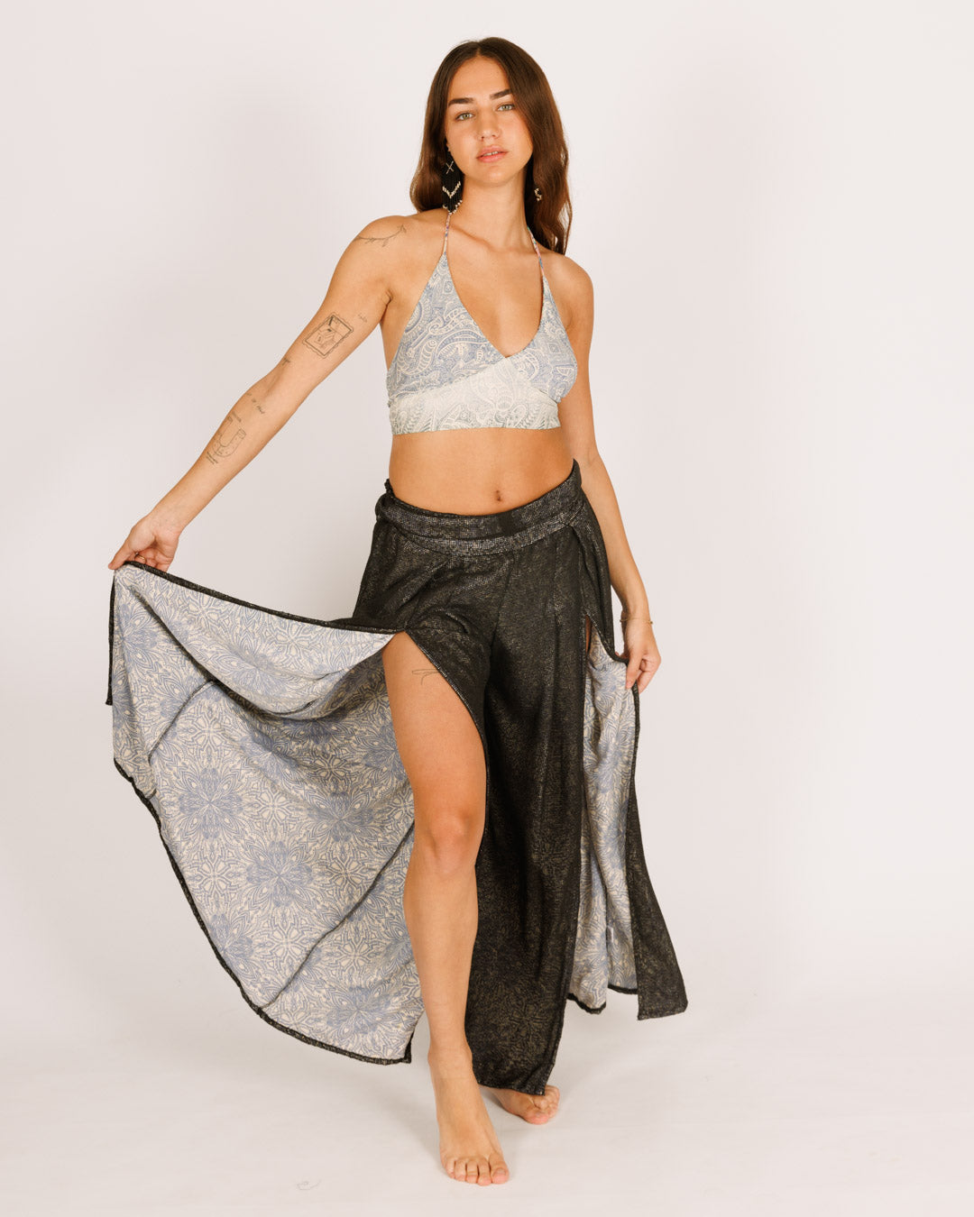 סט: טופ דו״צ + מכנס ארוך רשת, תכלת פרחוני