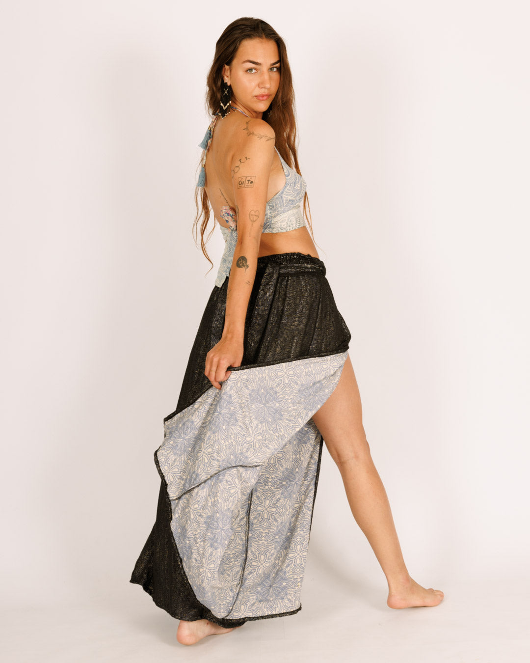 סט: טופ דו״צ + מכנס ארוך רשת, תכלת פרחוני