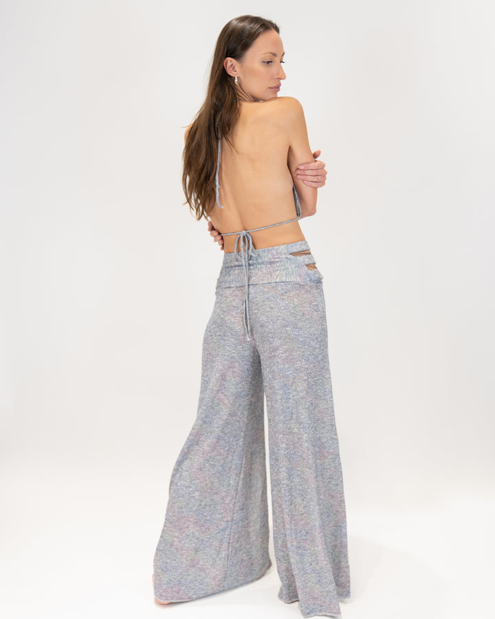 סט כותנת לייקרה ורוד כתמתם שקוף: טופ צווארון נשפך ומכנס ארוך שסעים