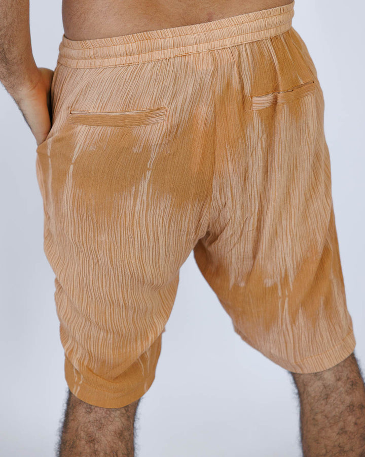 סט: מכופתרת קצרה עם כיס + מכנס קצר בצביעה משופשפת, קאמל לגבר