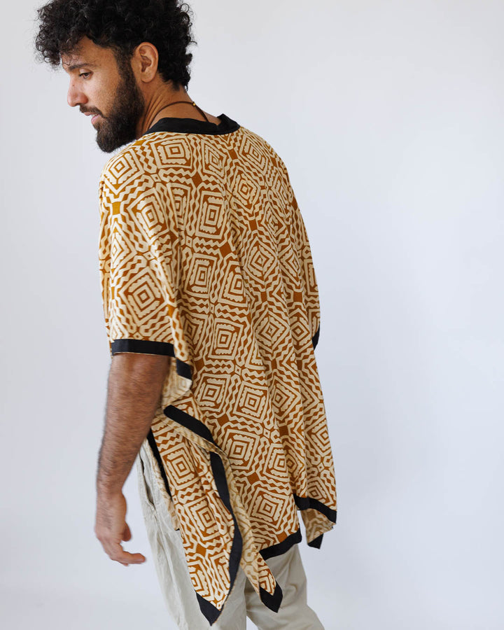 קימונו ויסקוז קצר, שרוול ארוך בהדפס מעונים כתום נטורל לגבר