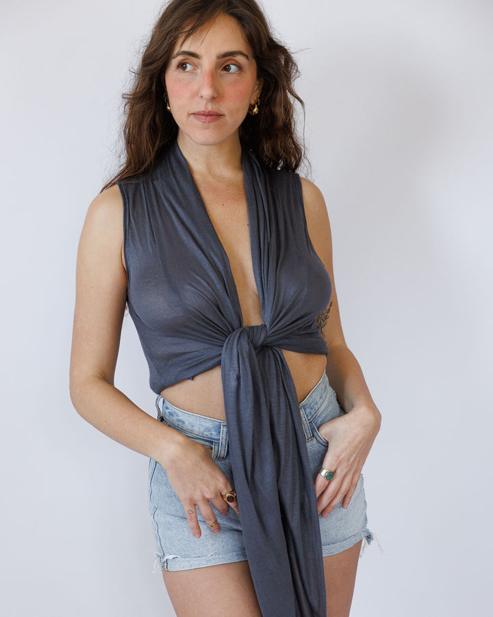 וסט, קימונו אפור/חולצת קשירה ויסקוז לייקרה לנשים