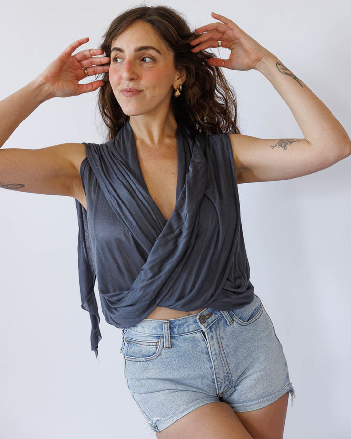 וסט, קימונו אפור/חולצת קשירה ויסקוז לייקרה לנשים