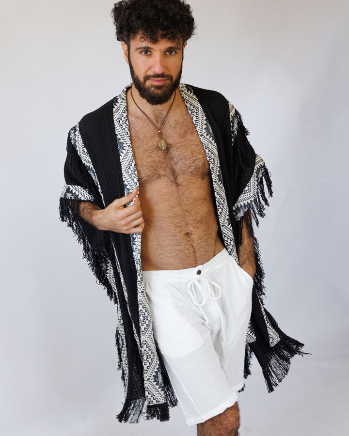 ג'קט פיקה, קימונו חורפי, שבטי בצבע שחור לגבר - בורדר שחור מנצנץ