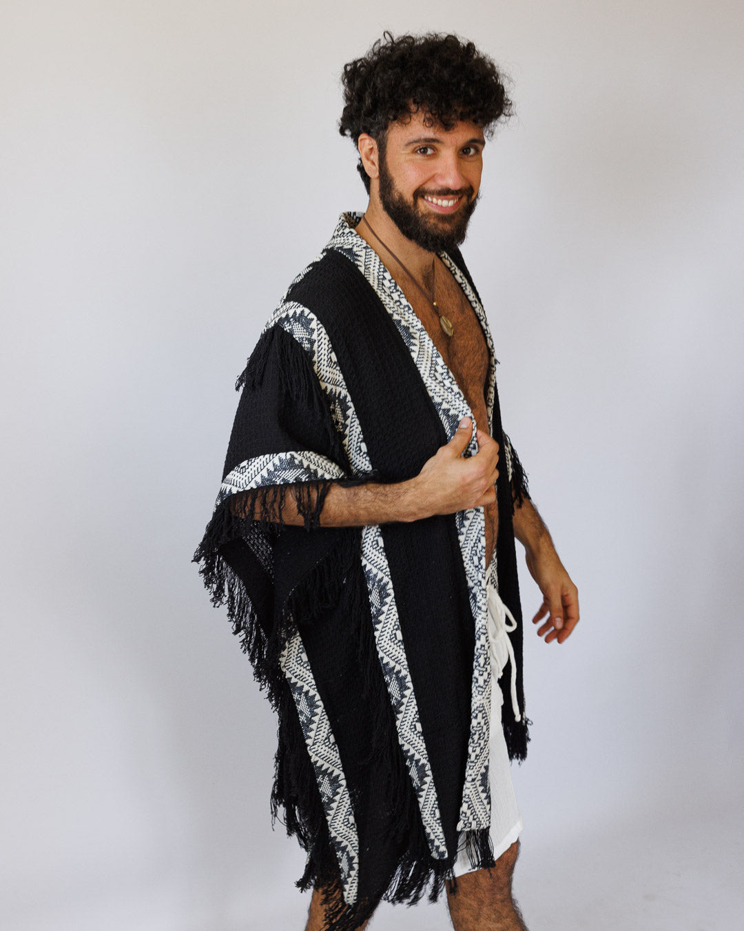 ג'קט פיקה, קימונו חורפי, שבטי בצבע שחור לגבר - בורדר שחור מנצנץ