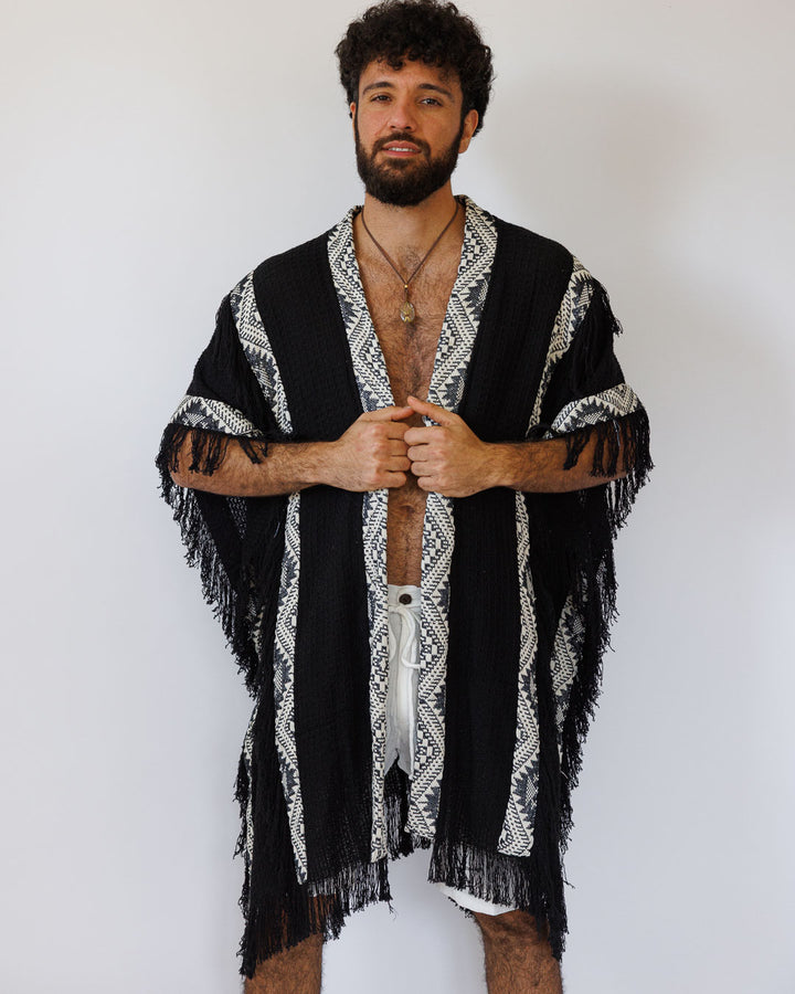 ג'קט פיקה, קימונו חורפי, שבטי בצבע שחור לגבר - בורדר שחור מנצנץ