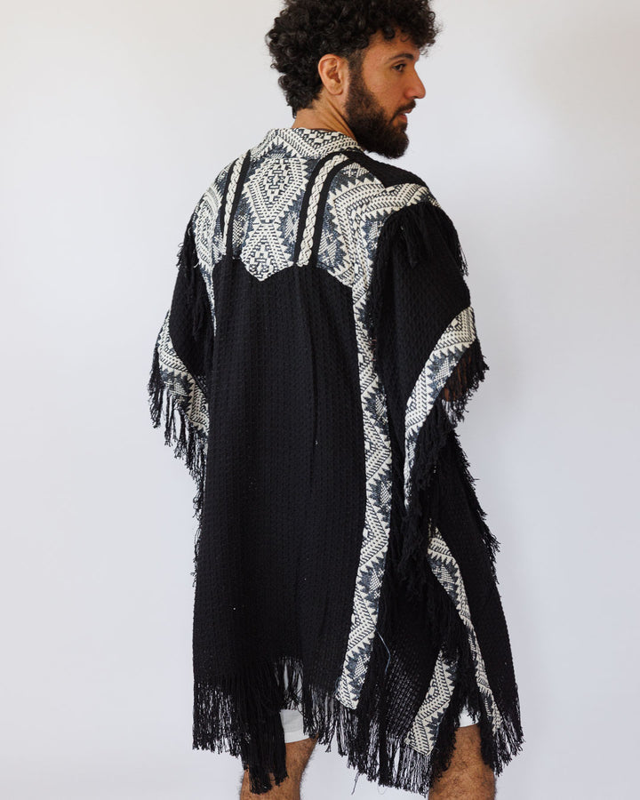 ג'קט פיקה, קימונו חורפי, שבטי בצבע שחור לגבר - בורדר שחור מנצנץ