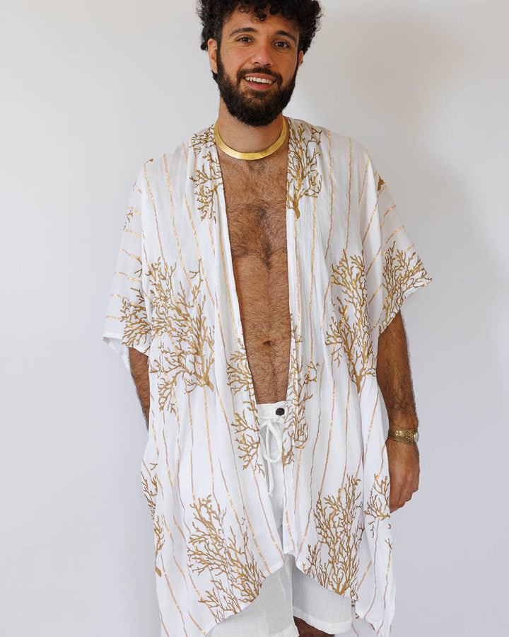 קימונו לורקס לבן אלמוג זהב לגבר