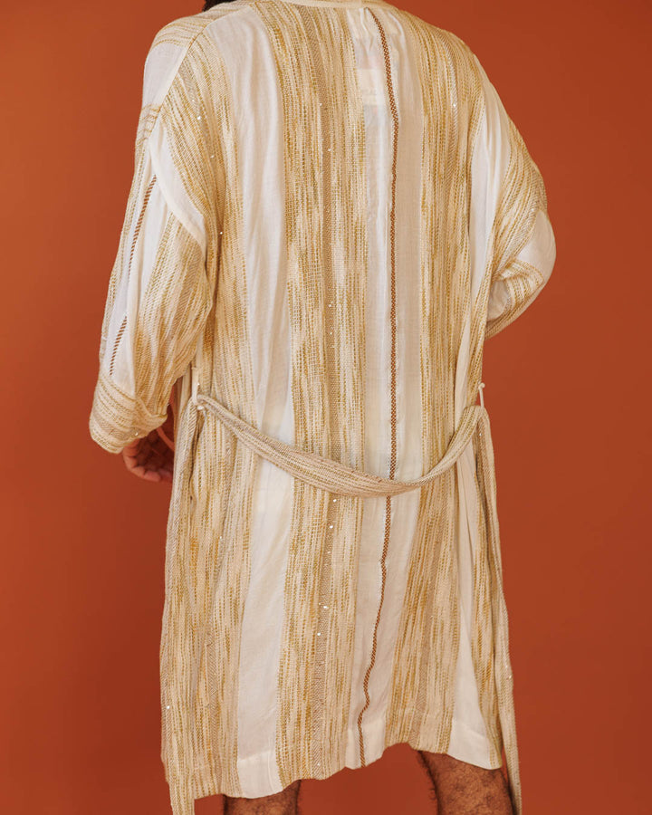 קימונו מקסי, שרוול ארוך, כותנה בצבעים מדברים ומעט ניצוץ לגבר