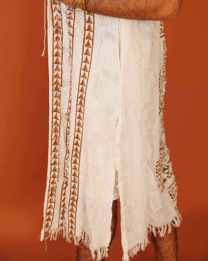 וסט/ קימונו כותנה, ללא שרוול, עם קפוצון, בהדפס חותמות עץ ידני לגבר