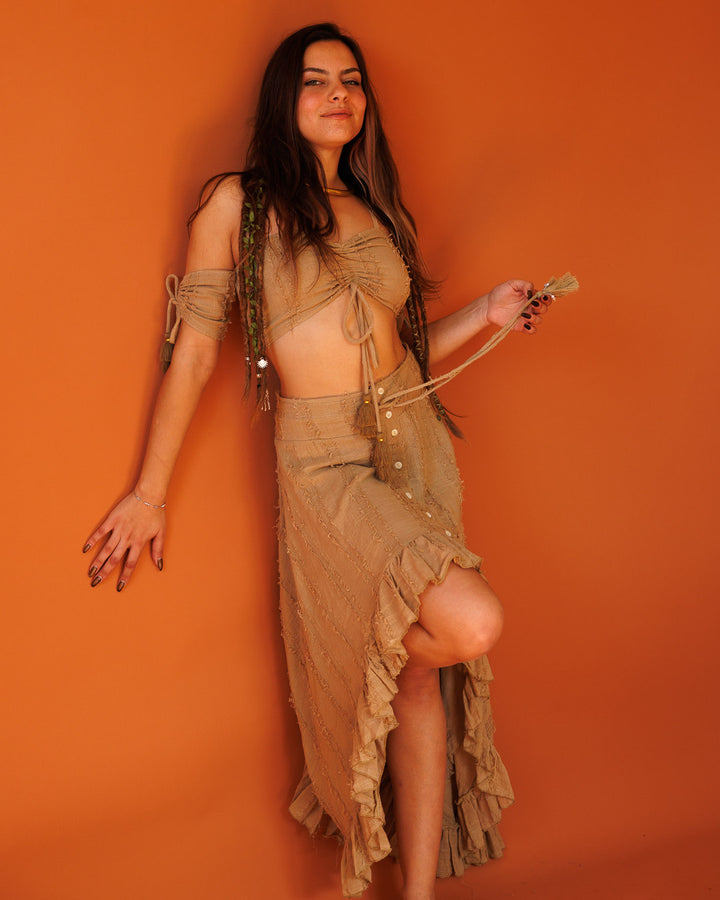 טופ סוכריה עם שרוולים, כותנת פרנזים חאקי