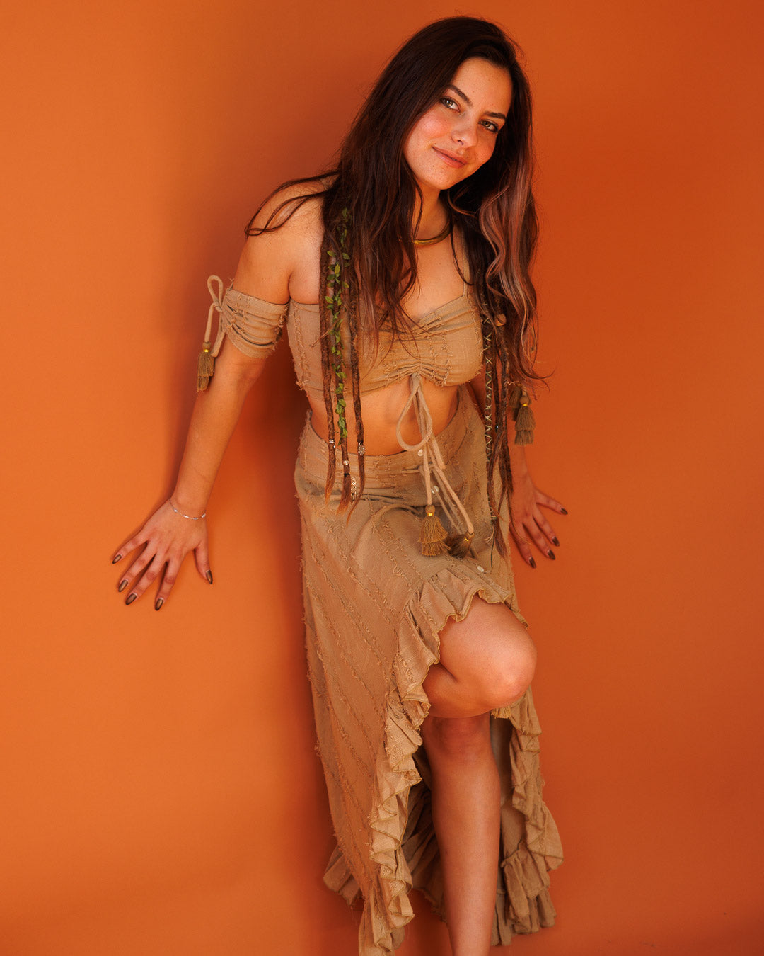 טופ סוכריה עם שרוולים, כותנת פרנזים חאקי