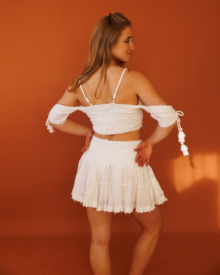 טופ סוכריה עם שרוולים, כותנת פרנזים לבנה