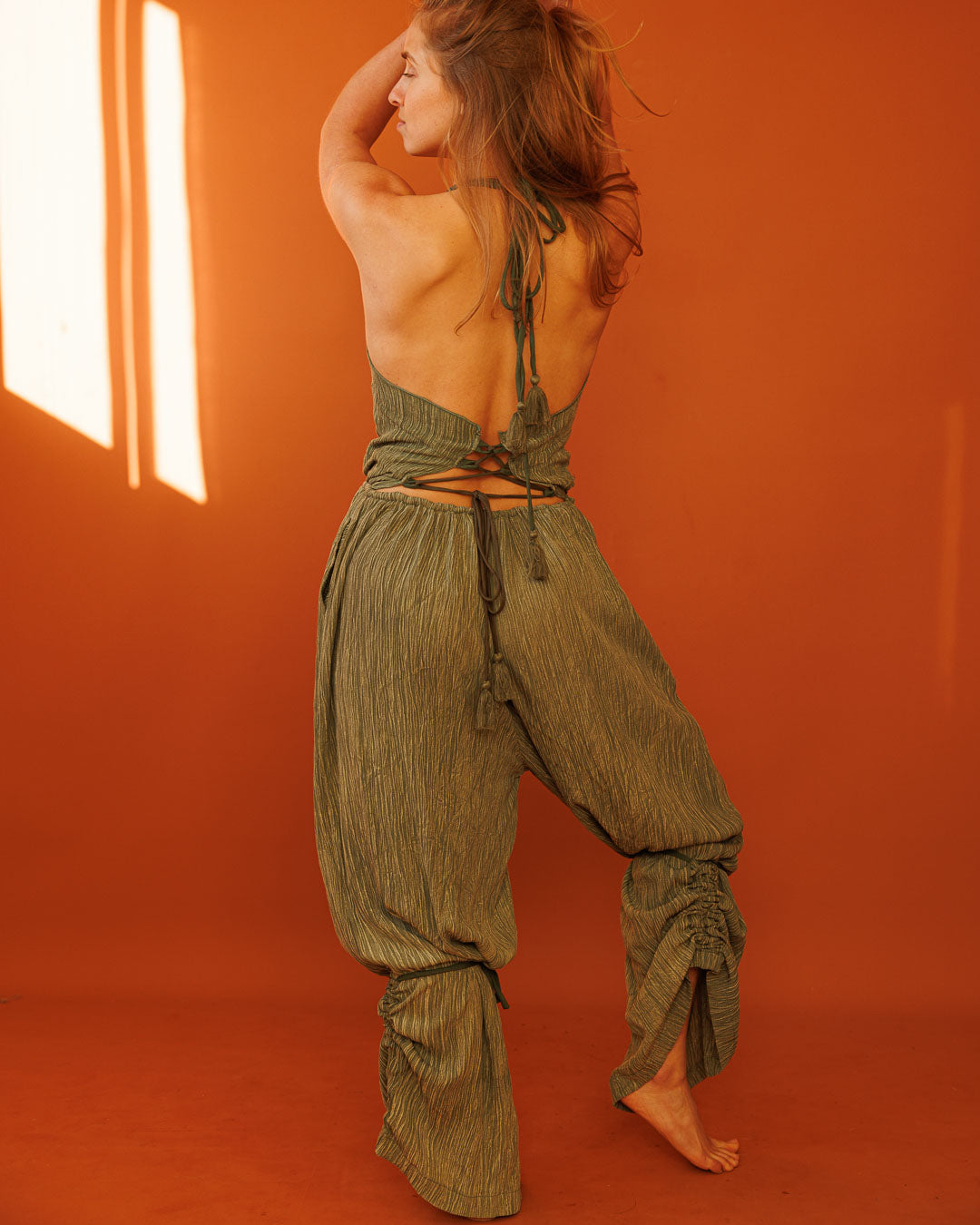 אוברול מכנס ארוך ירוק משופשף