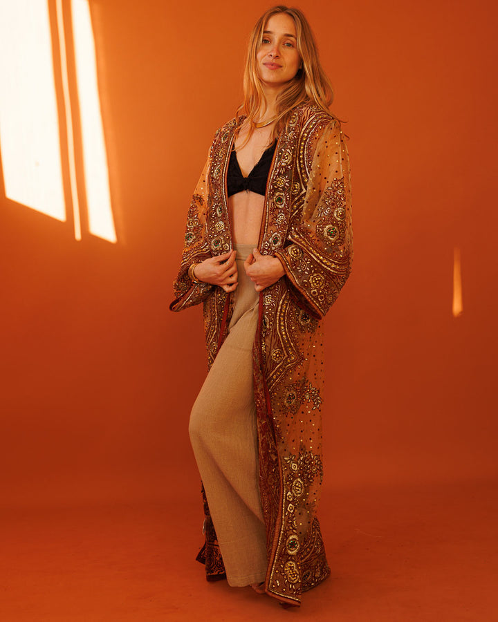 עליונית/ קימונו שיפון, יחיד במינו, ניוד/ אפרסק יהלומים לאישה