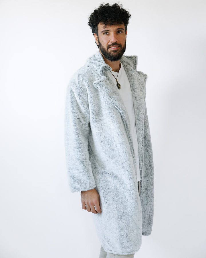 מעיל פרווה אפור לבן יוקרתי לגבר