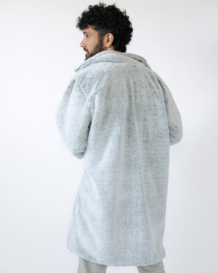 מעיל פרווה אפור לבן יוקרתי לגבר