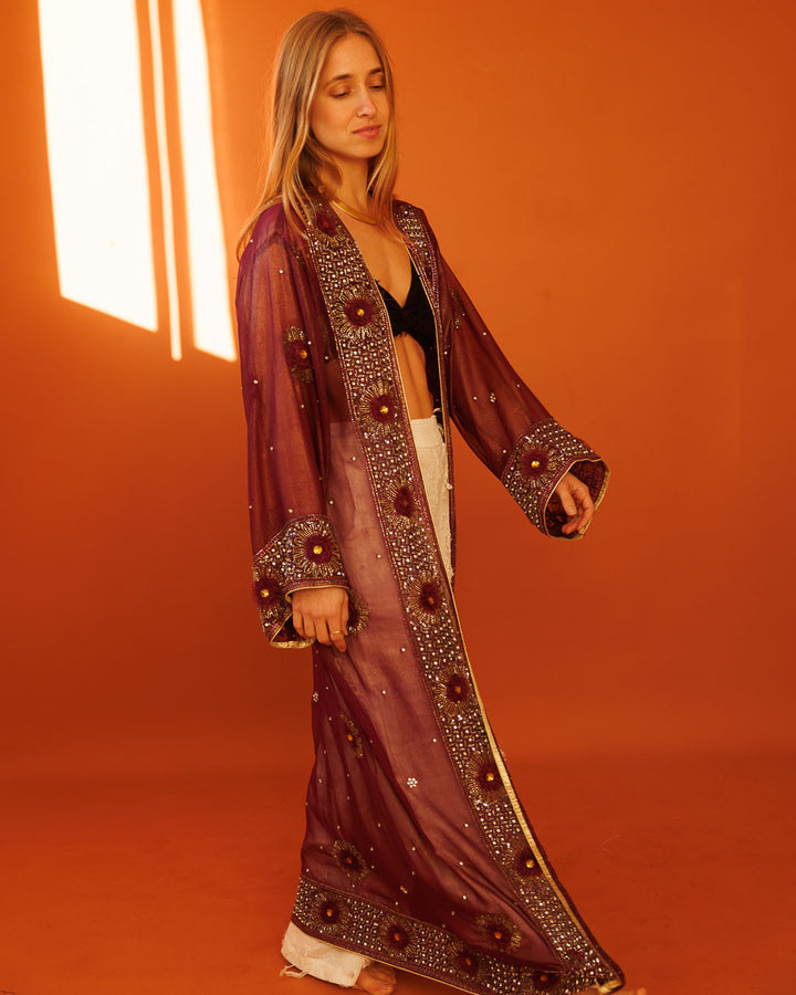 עליונית/ קימונו שיפון, יחיד במינו, סגול יהלומים לאישה