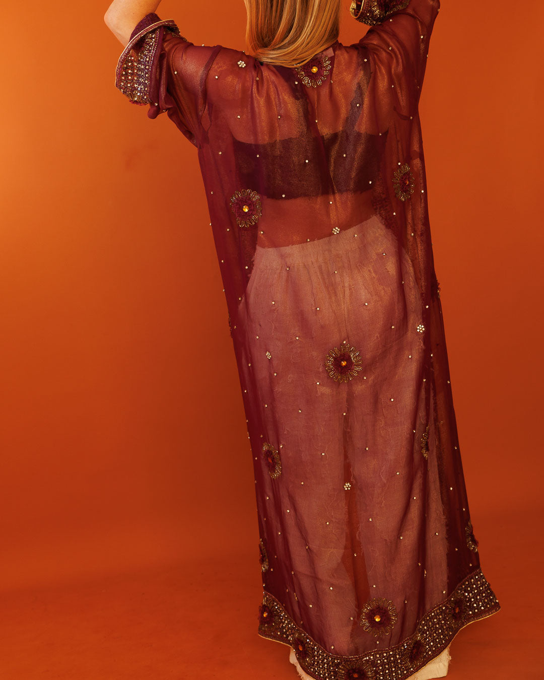 עליונית/ קימונו שיפון, יחיד במינו, סגול יהלומים לאישה