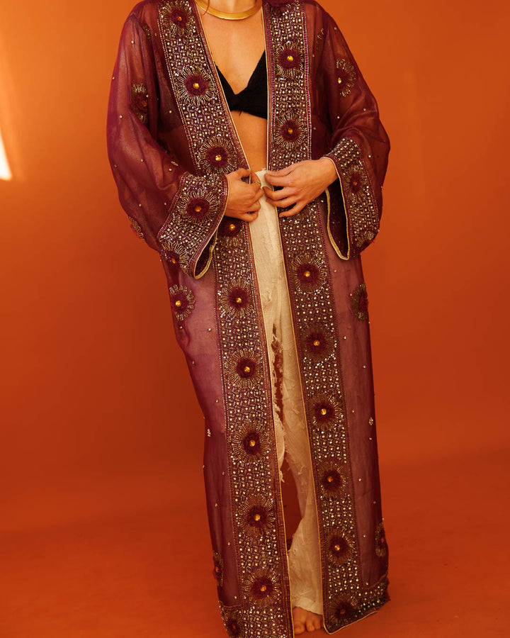 עליונית/ קימונו שיפון, יחיד במינו, סגול יהלומים לאישה