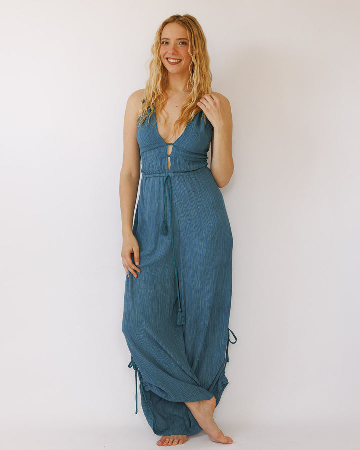 אוברול מכנס ארוך כחול משופשף