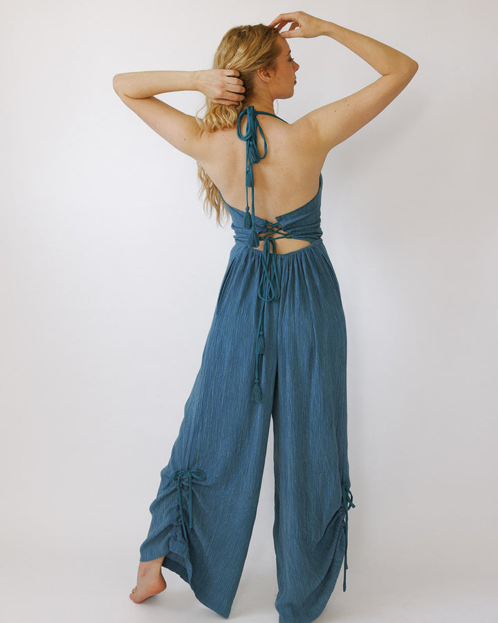 אוברול מכנס ארוך כחול משופשף