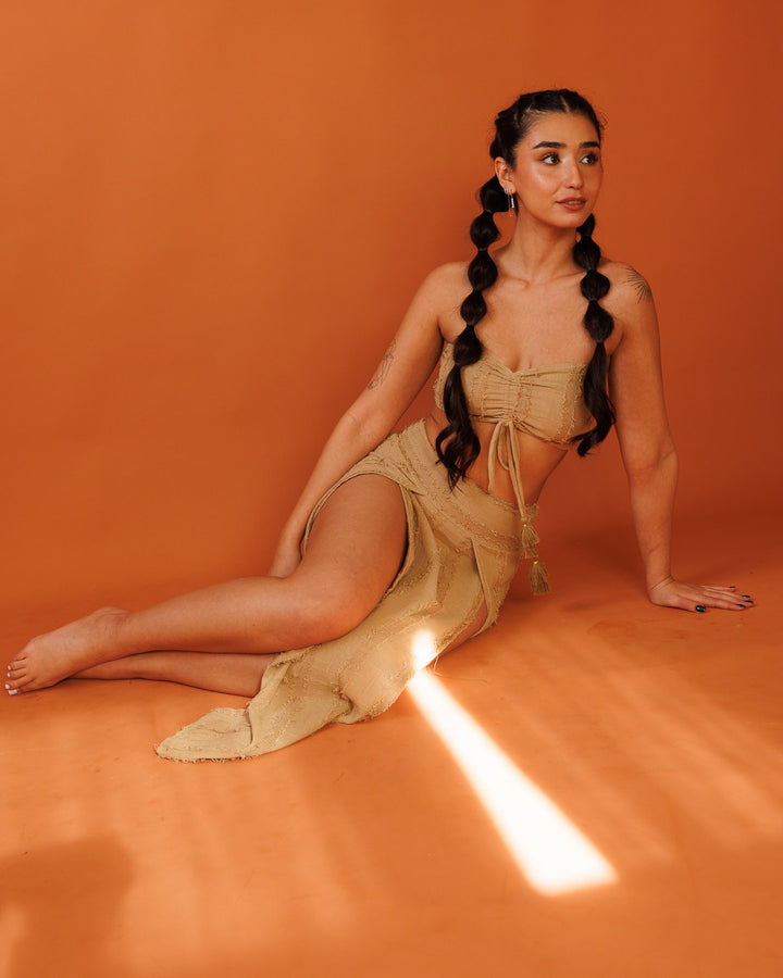 טופ סוכריה סטרפלס, כותנת פרנזים חאקי