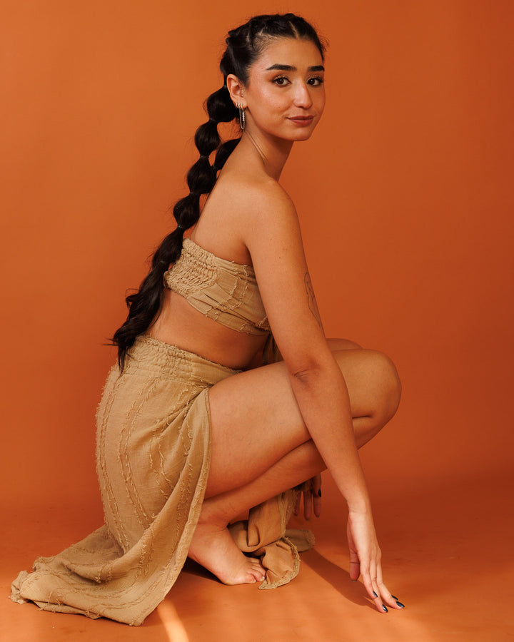 טופ סוכריה סטרפלס, כותנת פרנזים חאקי