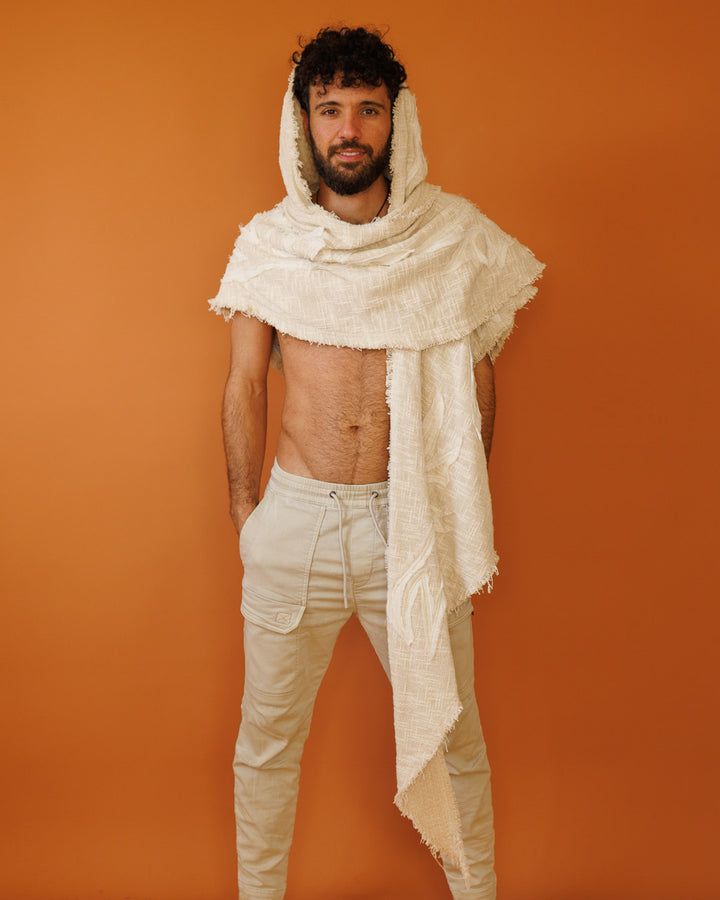 צעיף פיקה נטורל מחמם, 2 שכבות, עם קפוצון בעיטור פסטיבלי מיוחד לגבר