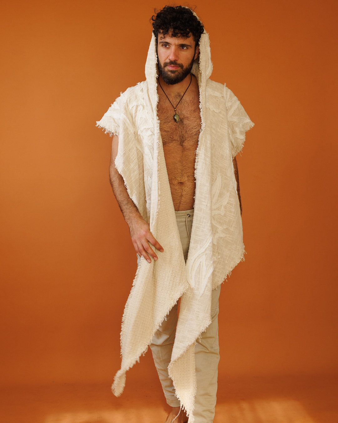 צעיף פיקה נטורל מחמם, 2 שכבות, עם קפוצון בעיטור פסטיבלי מיוחד לגבר