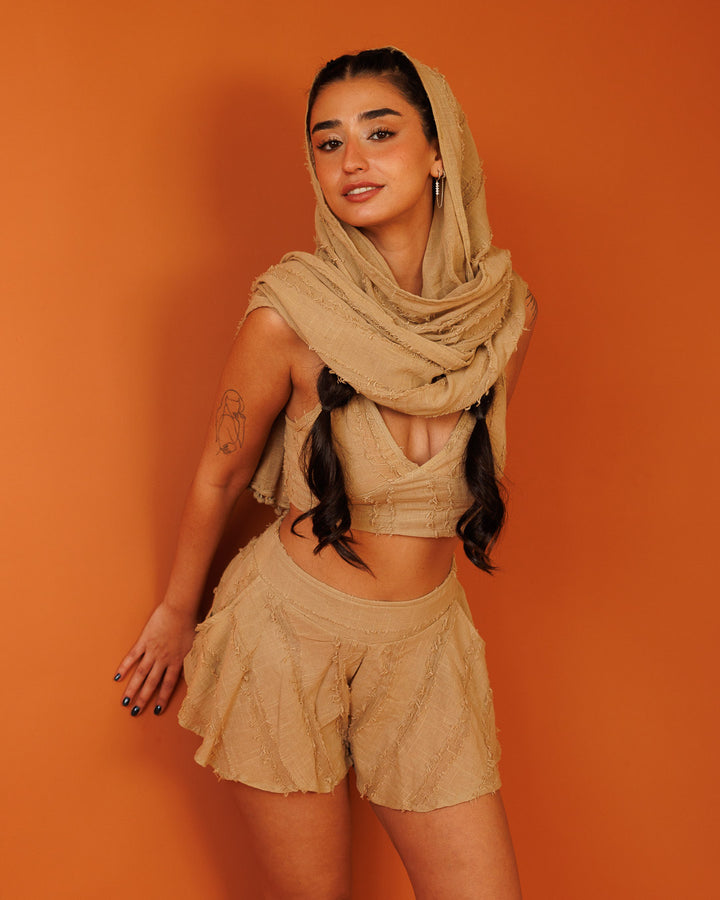 צעיף כותנה פרנזים חאקי