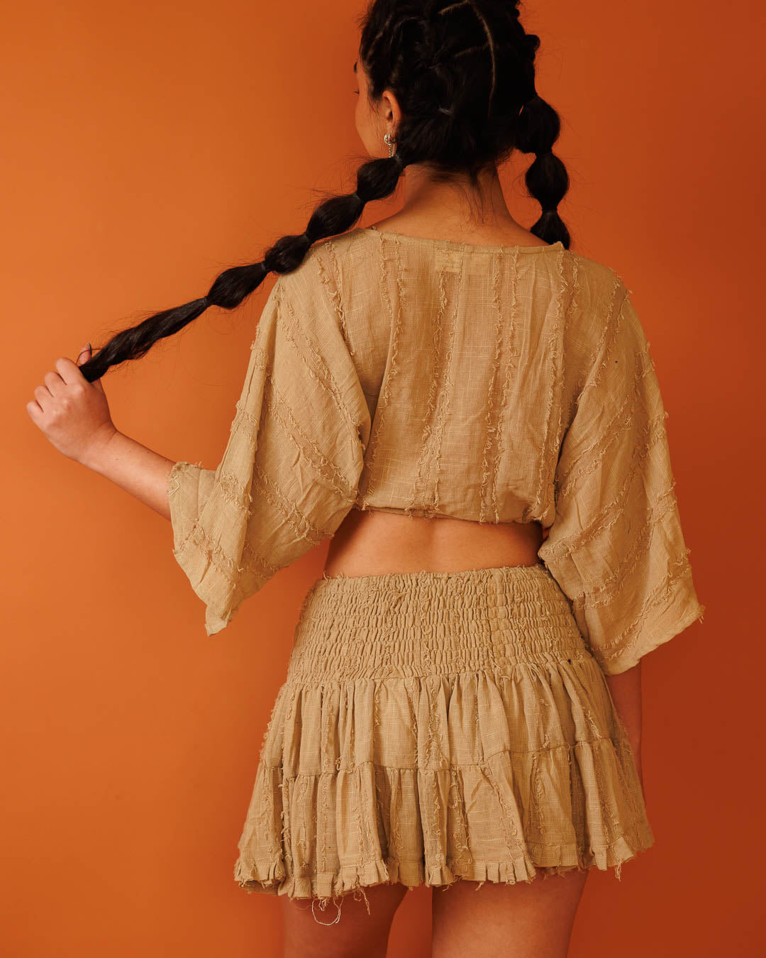 חצאית מיני, חאקי, כותנה פרנזים, 2 שכבות