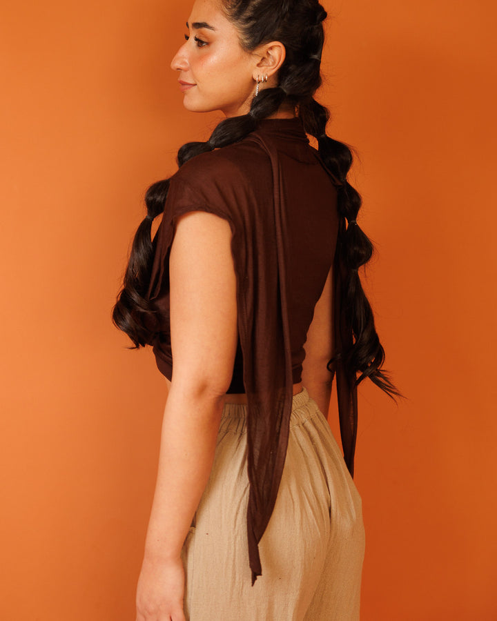 וסט, קימונו/חולצת קשירה כותנת במבו חומה לנשים