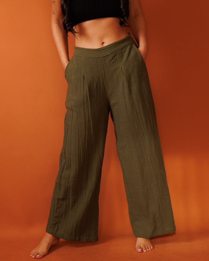 מכנס כותנה ארוך ירוק זית