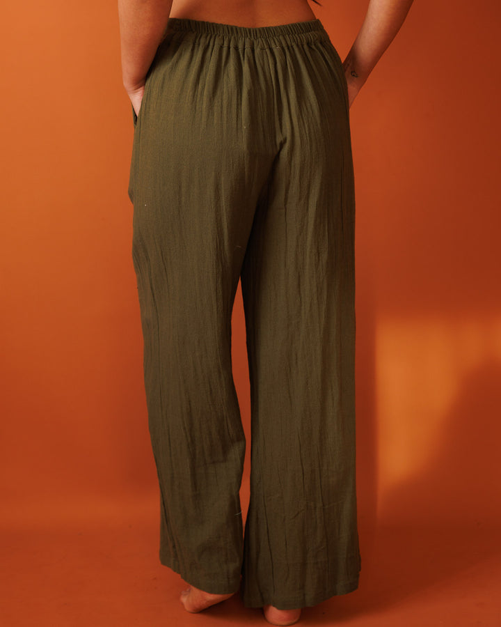 מכנס כותנה ארוך ירוק זית