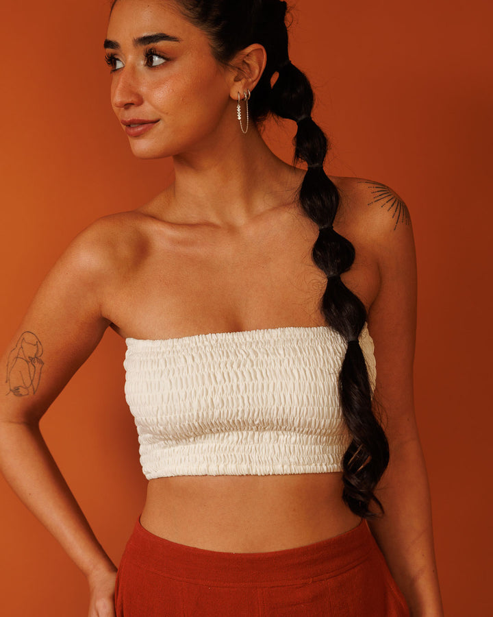 טופ סטרפלס כיווצים, כותנה לבנה