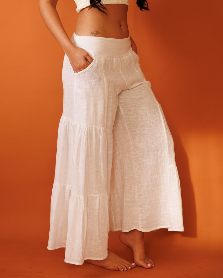 מכנס כותנה ארוך מלמלה לבן