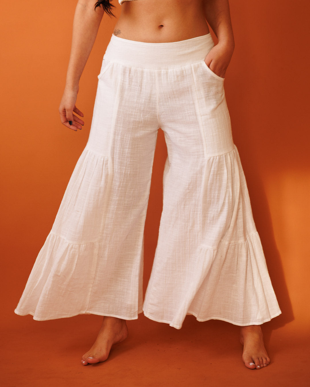 מכנס כותנה ארוך מלמלה לבן