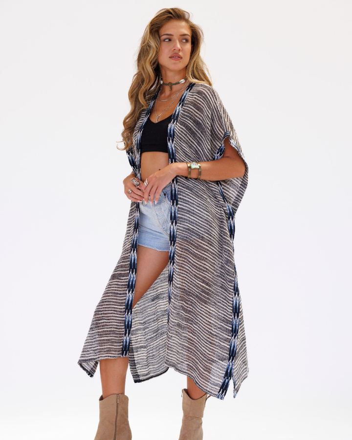 קימונו/ עליונית רשת גווני כחול לאישה