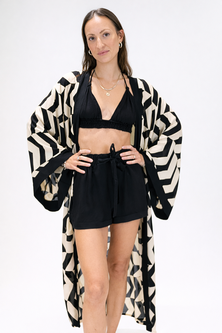 קימונו/ עליונית ויסקוז, שחורה נטורל זיגזג לגבר