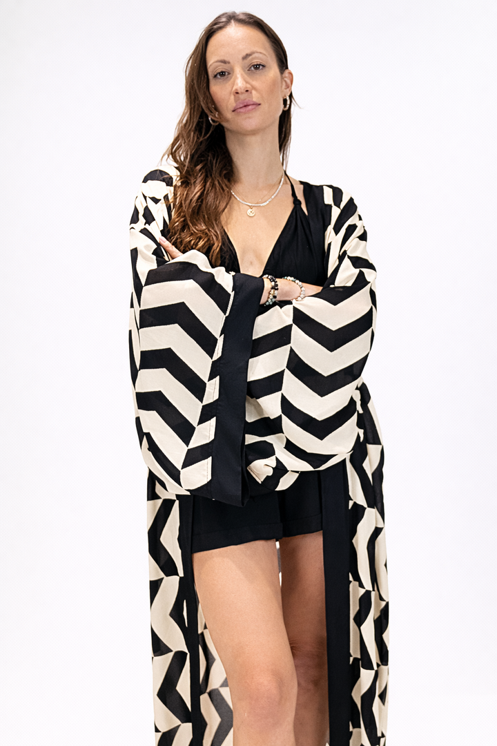 קימונו/ עליונית ויסקוז, שחורה נטורל זיגזג לגבר