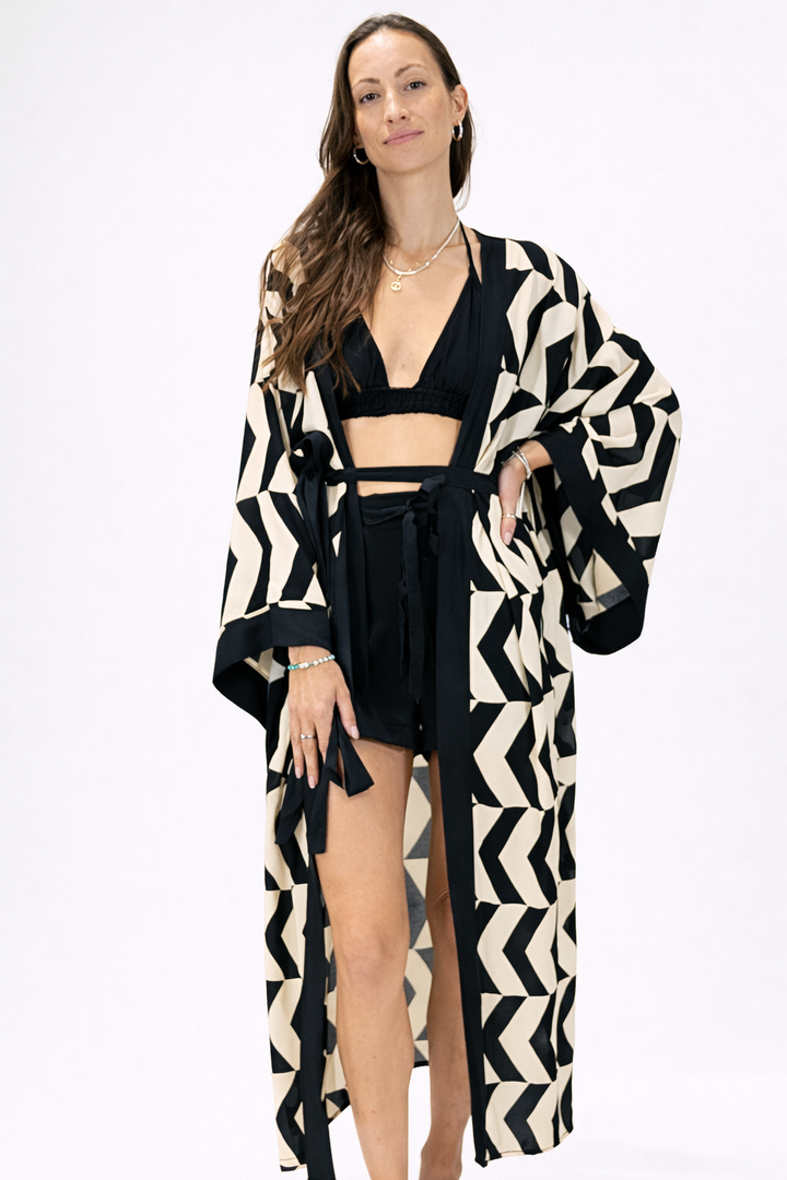 קימונו/ עליונית ויסקוז, שחורה נטורל זיגזג לגבר