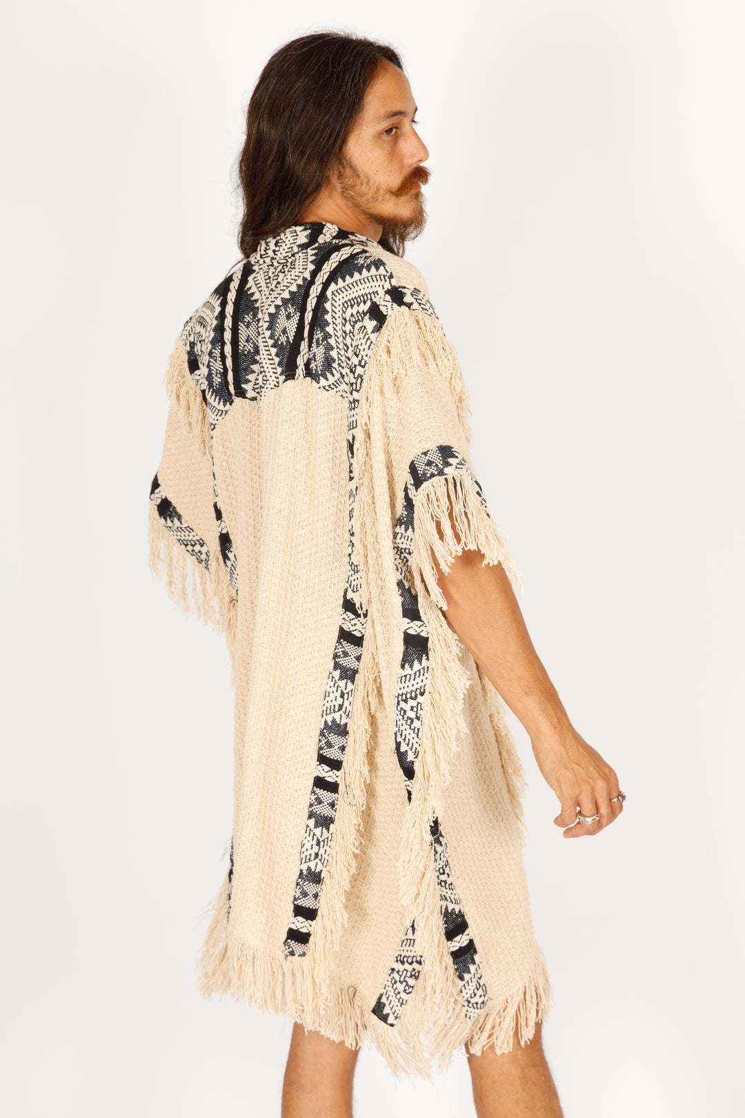 אלעדן - ג'קט קימונו בצבע נטורל/ לבן שבטי, למסיבות, פסטיבלים, ג'קטים מחממים לגבר ולאישה