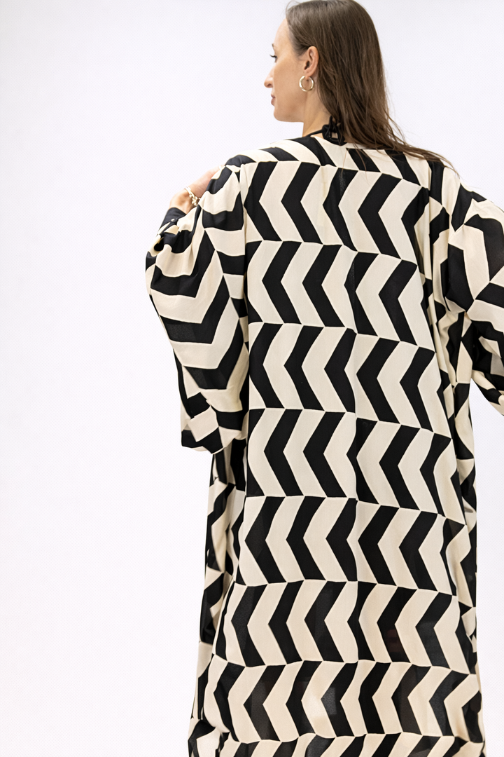 קימונו/ עליונית ויסקוז, שחורה נטורל זיגזג לגבר