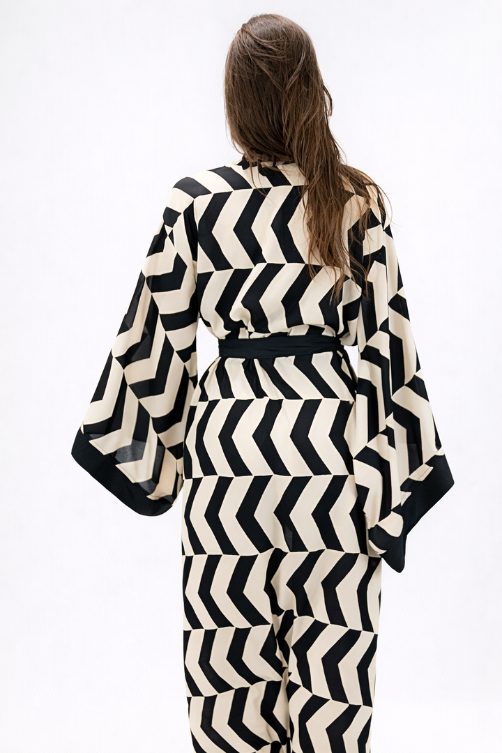 קימונו/ עליונית ויסקוז, שחורה נטורל זיגזג לגבר