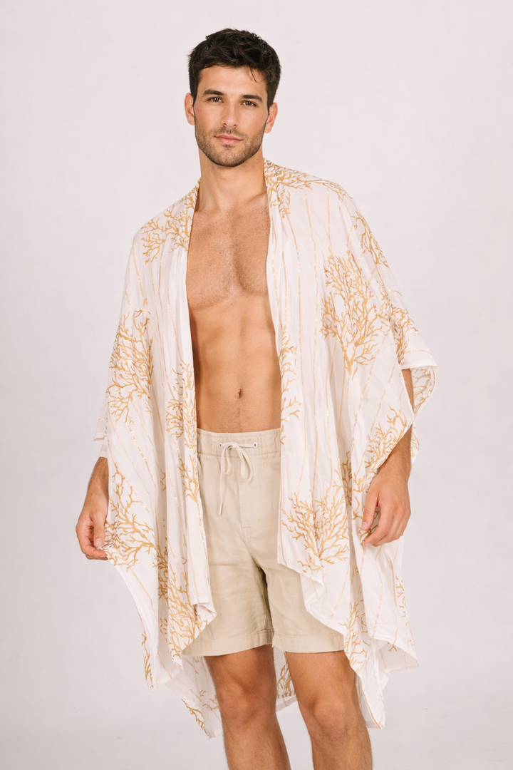 קימונו לורקס לבן אלמוג זהב לגבר