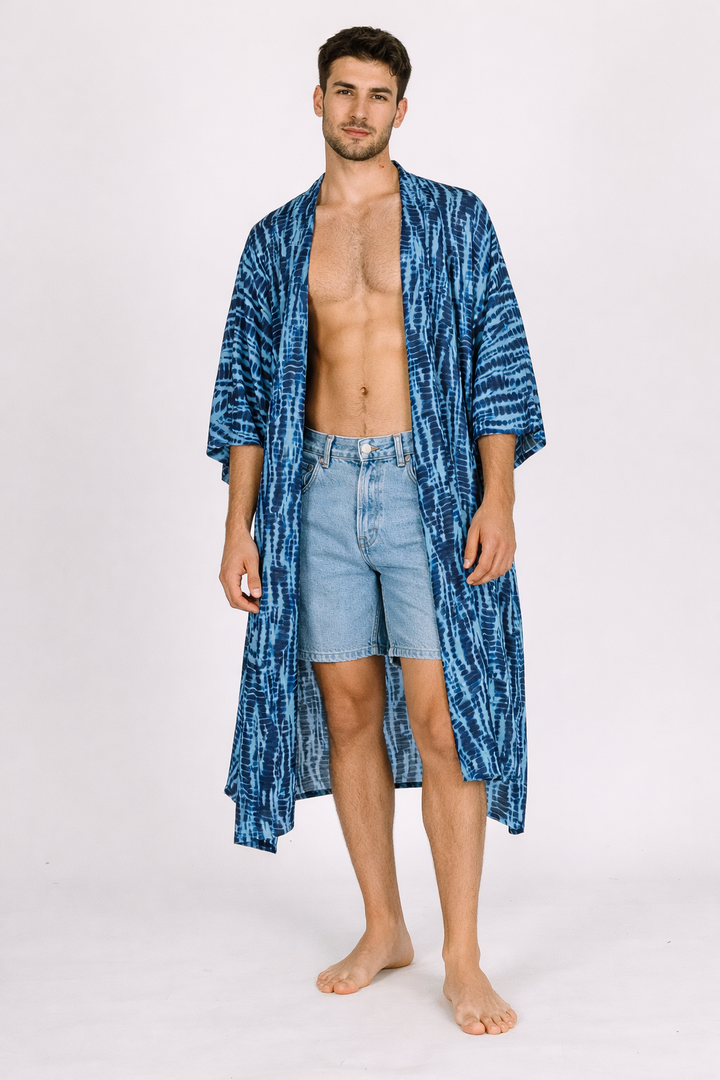 קימונו מקסי כחול טאי דאי שחור לגבר