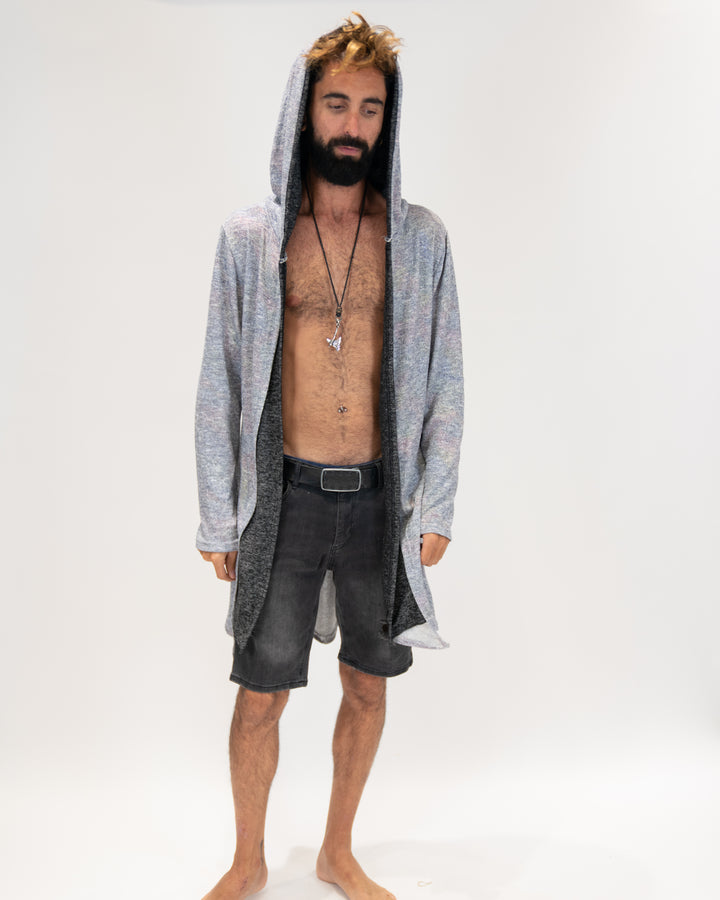 קימונו מחמם, כחול אדום מנצנץ - 2 שכבות כותנת לייקרה, כובע לגבר