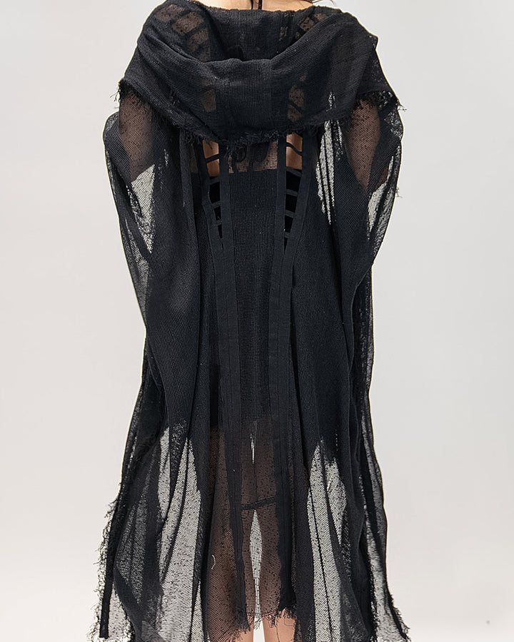 קימונו רשת שחור עם כובע לאישה